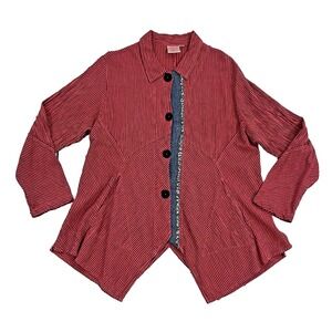 Mill Valley Lagenlook Jacket Hobo Top L 12 14 Stripe Denim Linen Drape Tunic Art